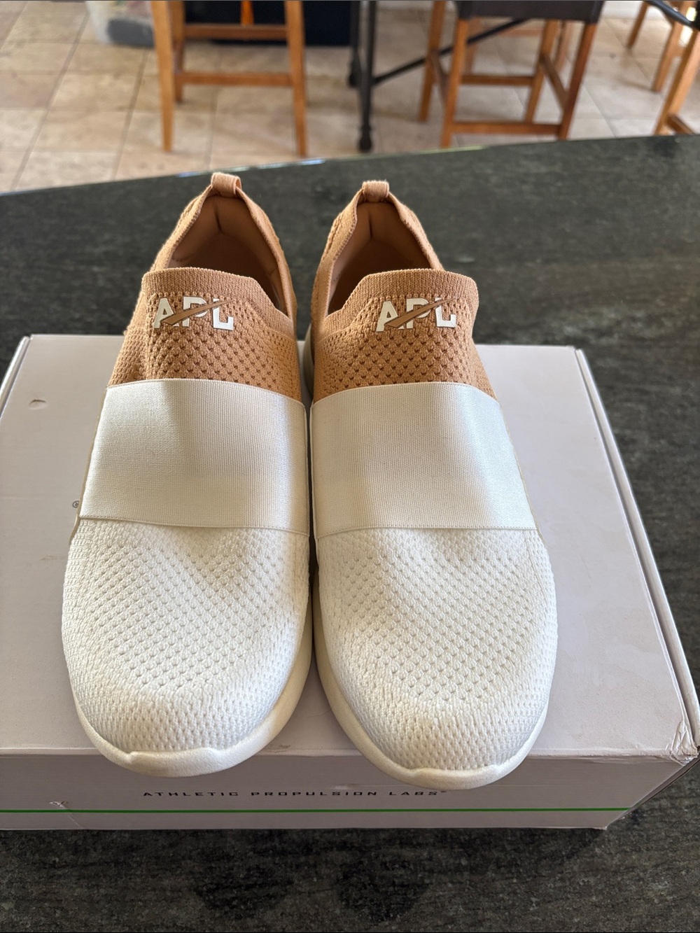 APL Men's Slip-On Knit Sneakers in Cream and Tan